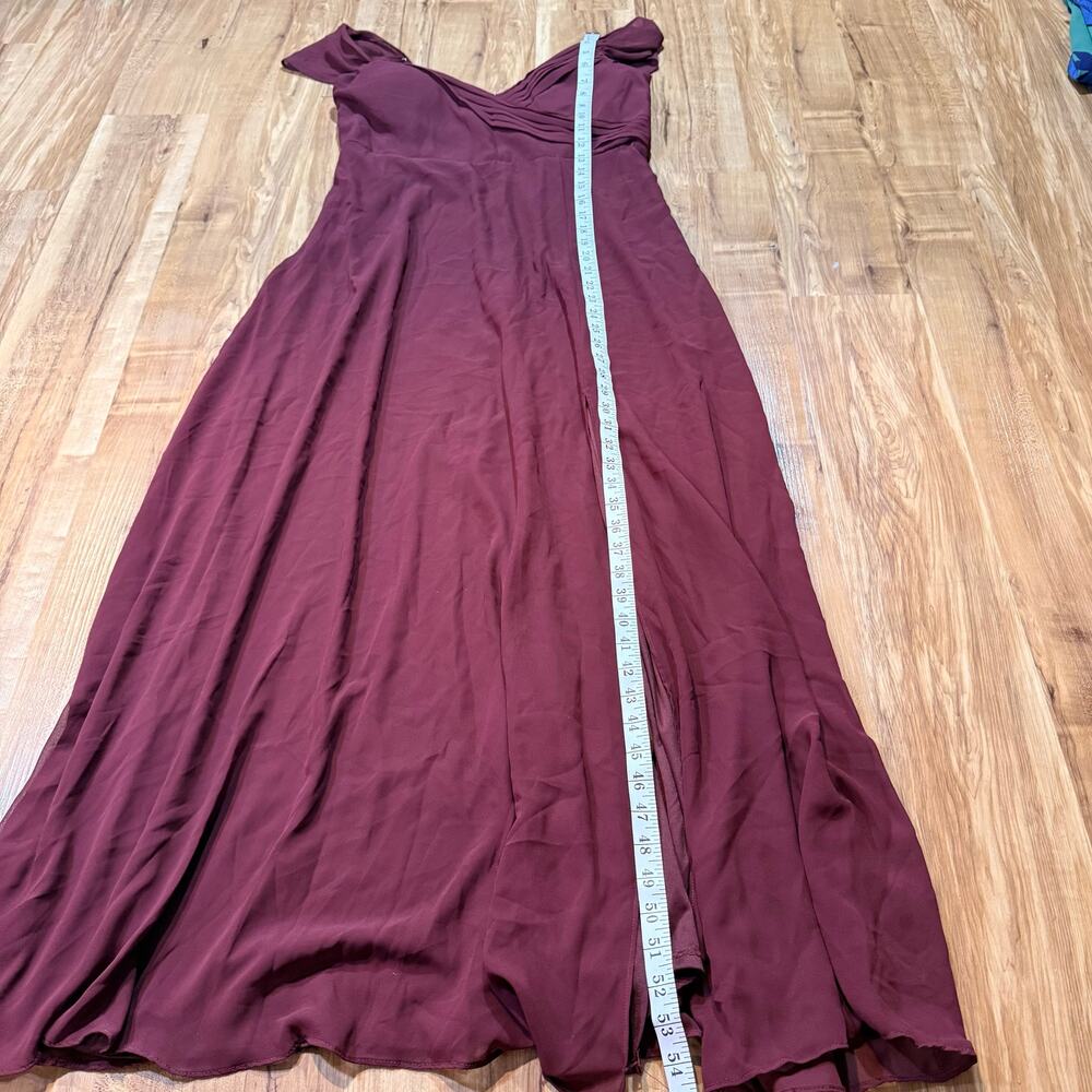Birdy Grey Burgundy Maroon Chiffon Draped Shoulder Bridesmaid Dress Size Large - Picture 4 of 5